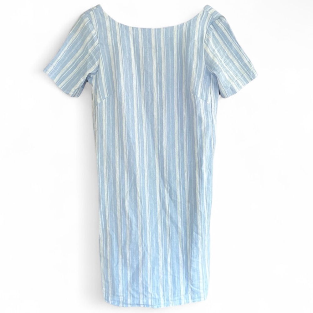 BY ANTHROPOLOGIE Cape May Striped Bow Back Mini Shift Dress Blue Coastal | Sz 0
